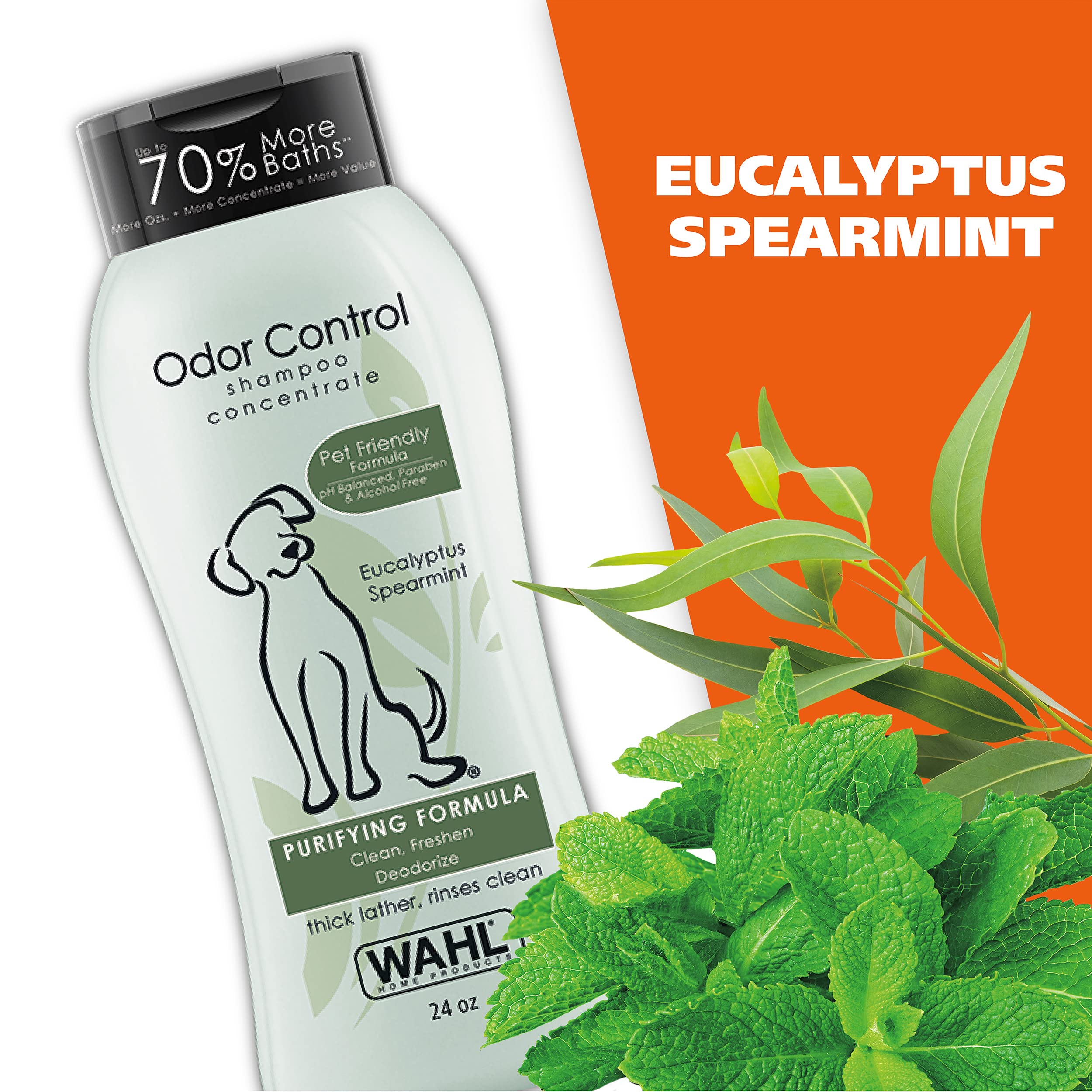 Wahl Odor Control Shampoo plant-derived ingredients focus points to gentle cleansing.