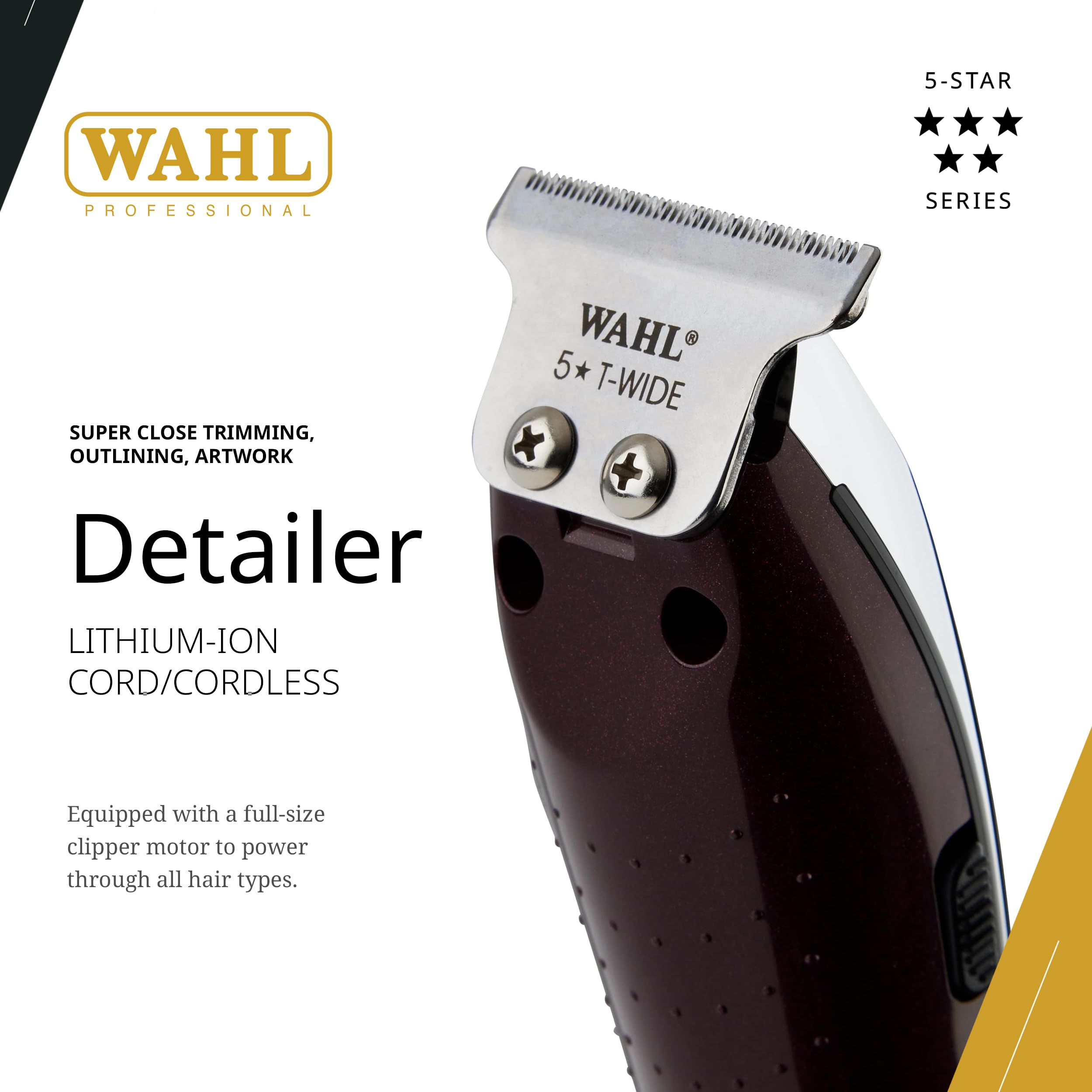 Wahl Professional cordless detailer Li T Wide blade extended cutting area for faster shaping
