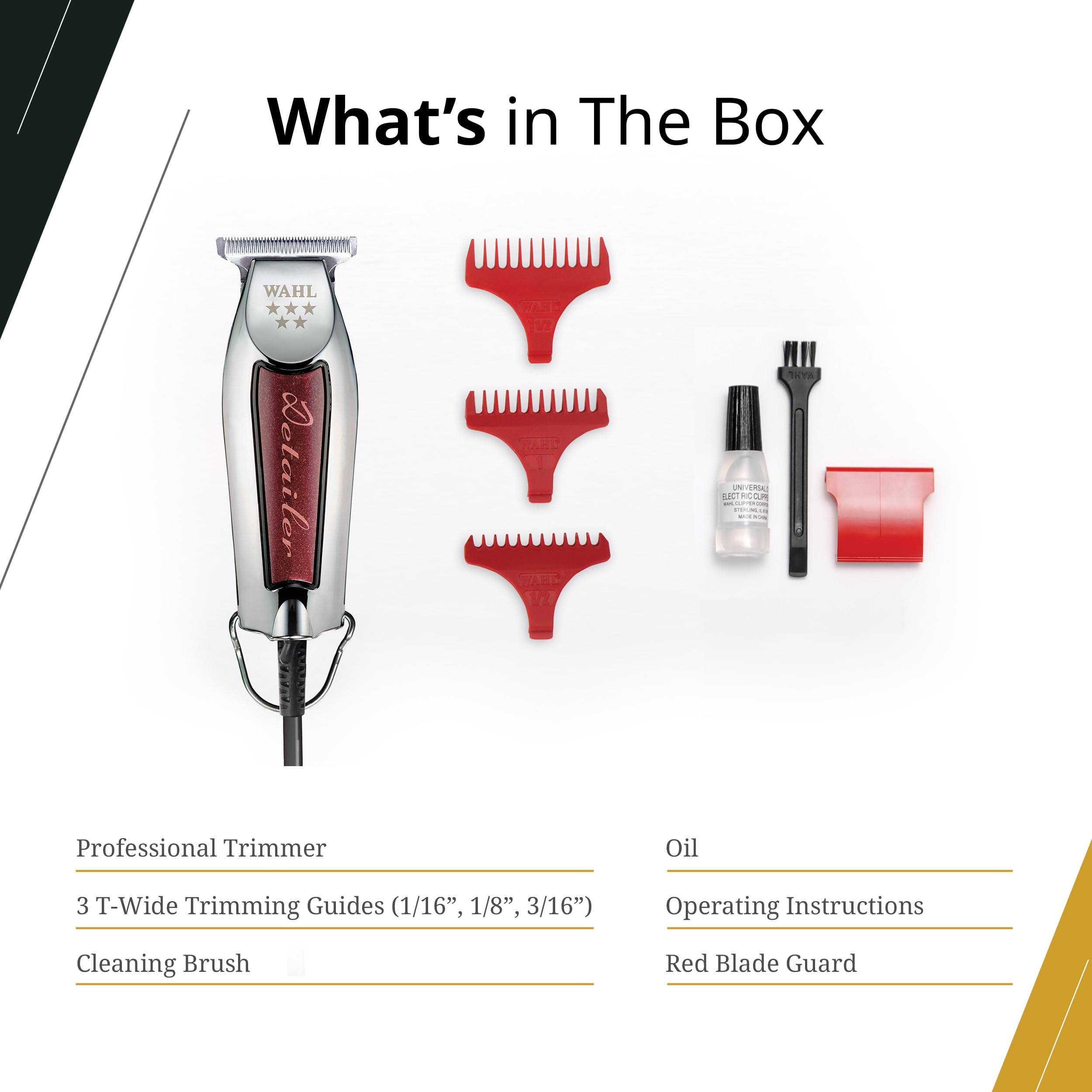 Wahl Professional Detailer Trimmer burgundy kit includes three guides