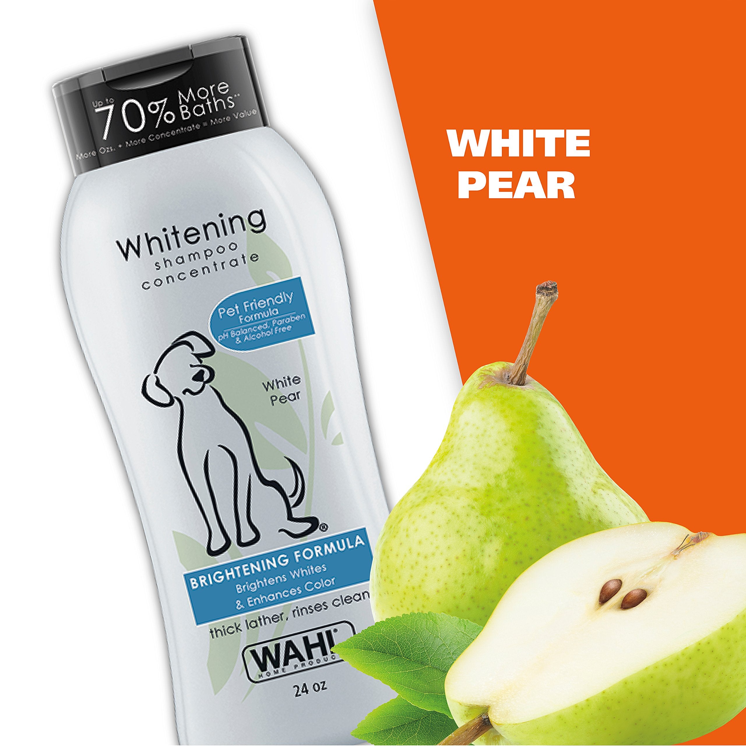 Wahl White Pear Shampoo thick-lather close-up emphasizes efficient use.