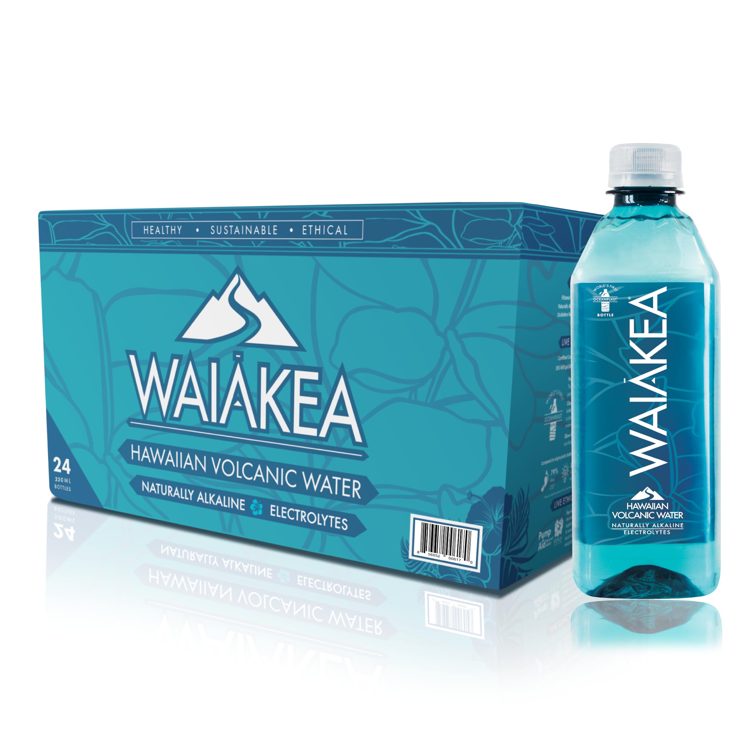 Waiakea water bottle, ice cold hydration with minerals