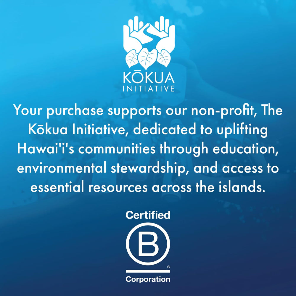 Waiakea Water bottle label detail, 500ml, minerals and sustainability highlighted