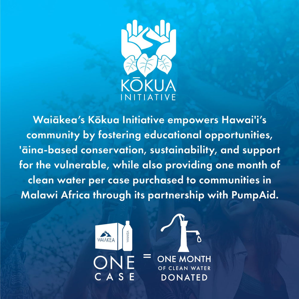 Waiakea water bottle highlights electrolytes and minerals for activity