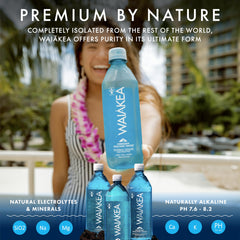 Waiākea water is poured into a glass for a refreshing sip.