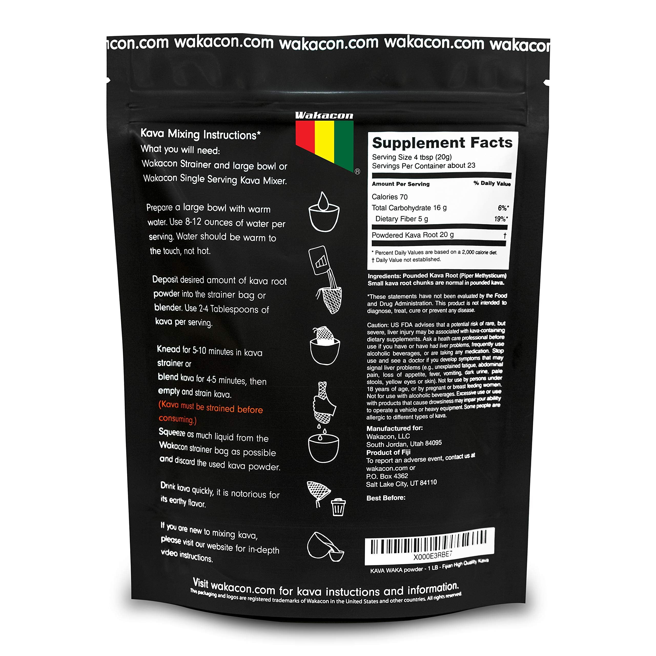 Wakacon Kava ground powder close-up emphasizing earthy aroma and processing