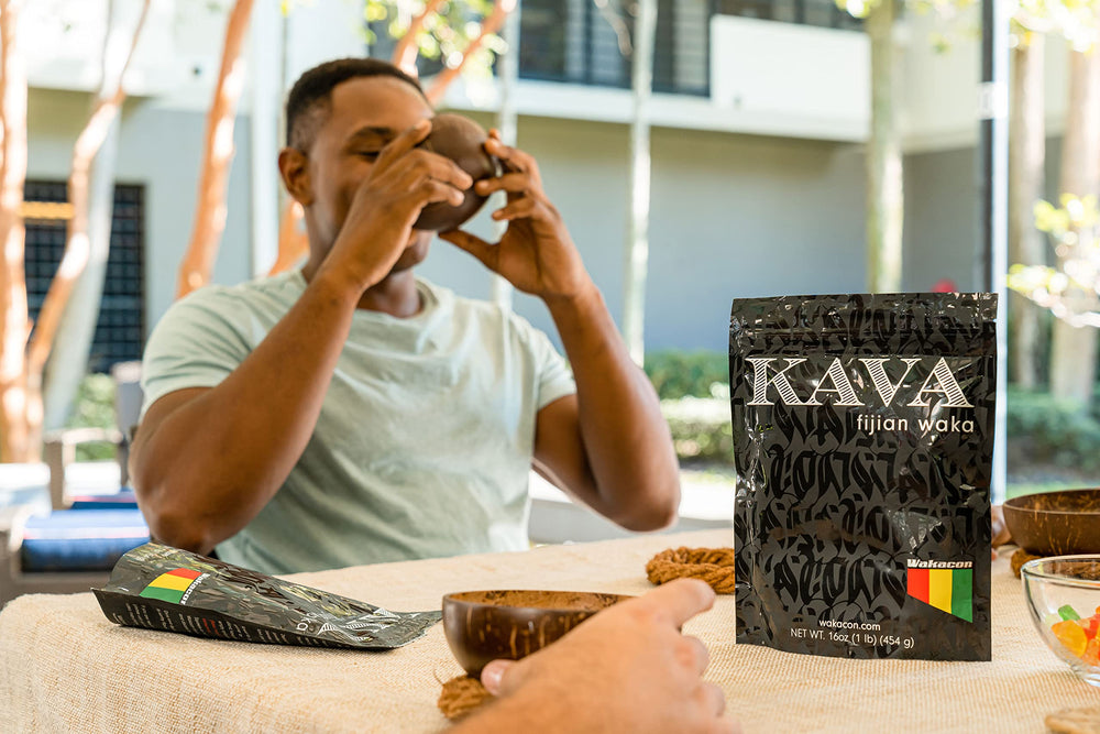 Wakacon Kava Kava root powder jar on shelf