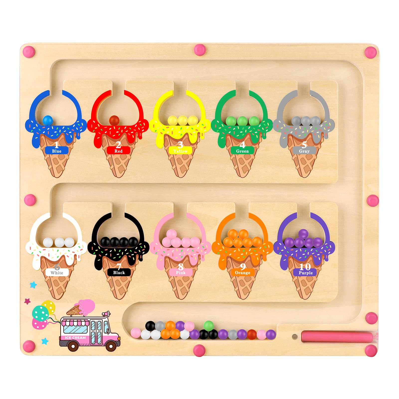 wakeInsa magnetic color and number maze ice cream play helps color recognition and counting