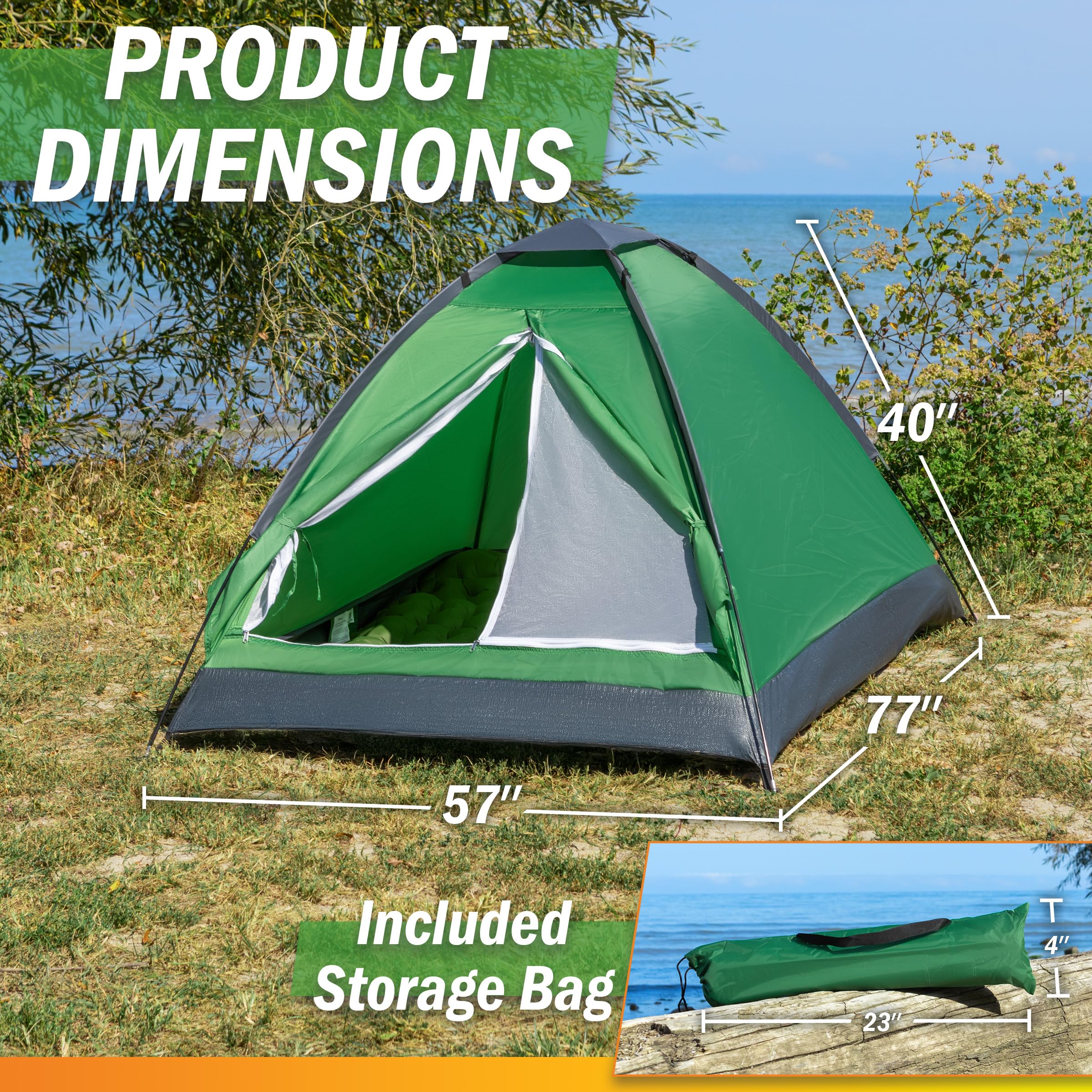 Wakeman 2-person dome tent door open for easy entry and airflow