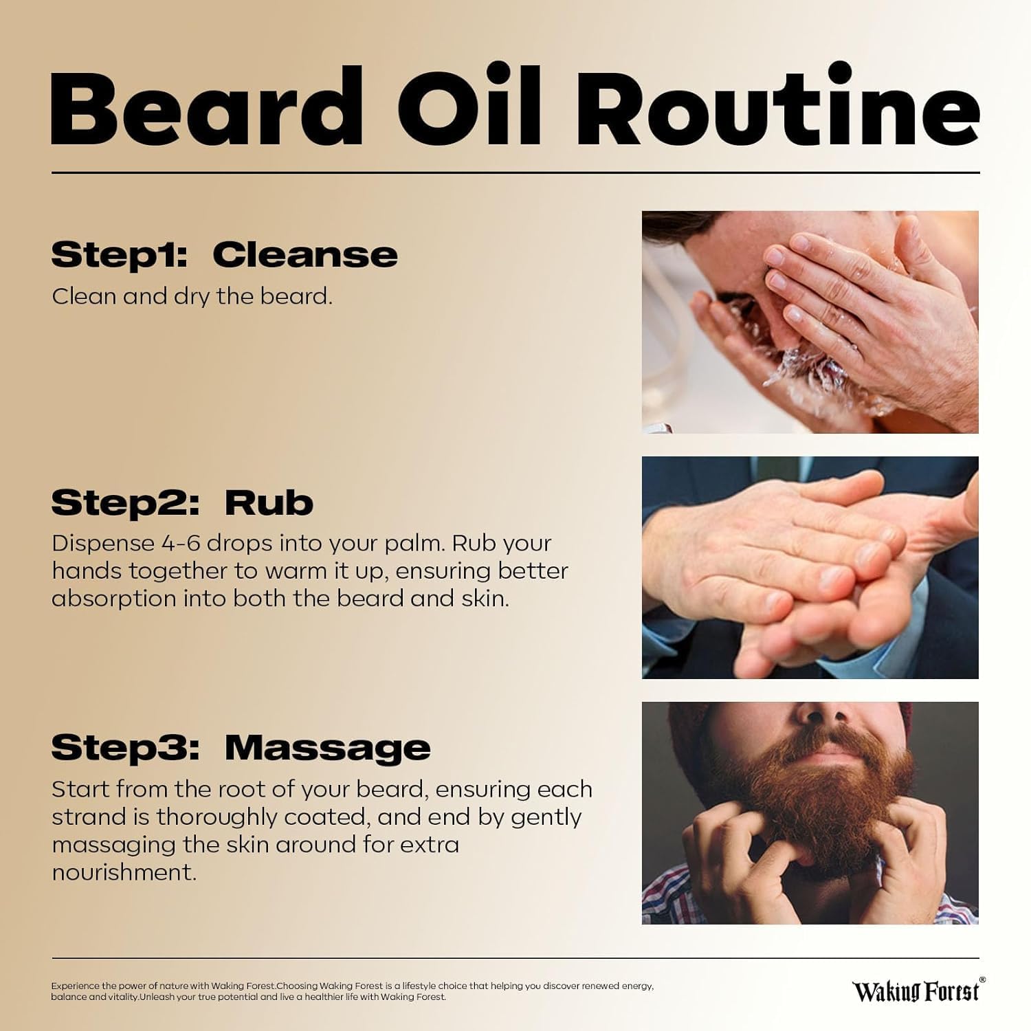 Waking Forest sunflower seed oil soothes skin beneath the beard.