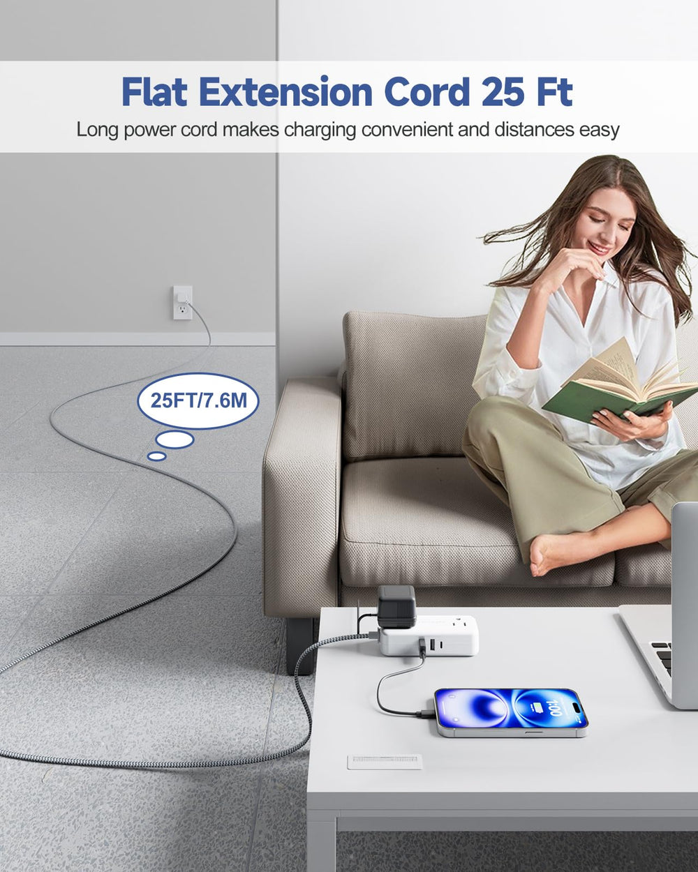 Waksmart power strip with 4 outlets and 3 USB ports for multitasking
