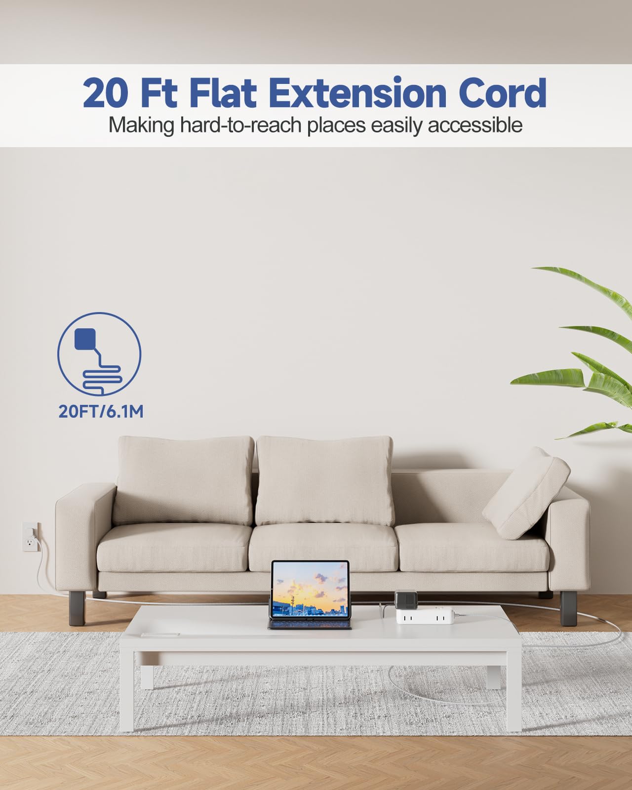 Waksmart flat plug extension with four outlets for versatile device charging