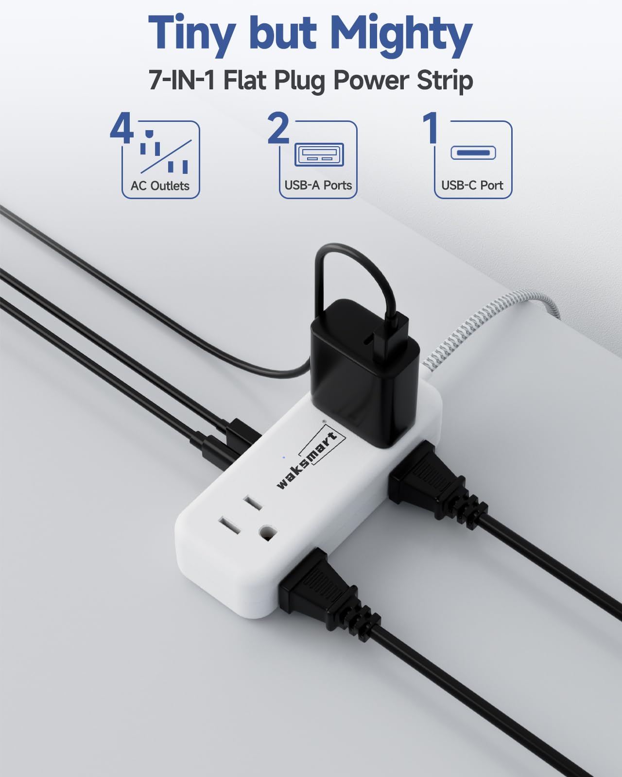 Waksmart flat plug extension with a 45-degree plug fits tight spaces