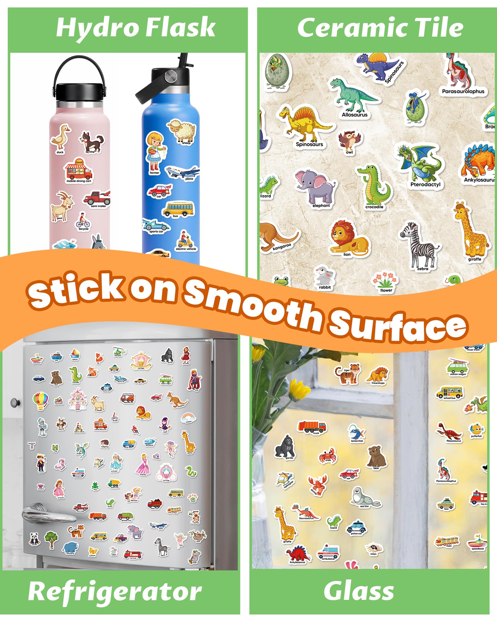 Walenced sticker book handle-storage design for easy portability.