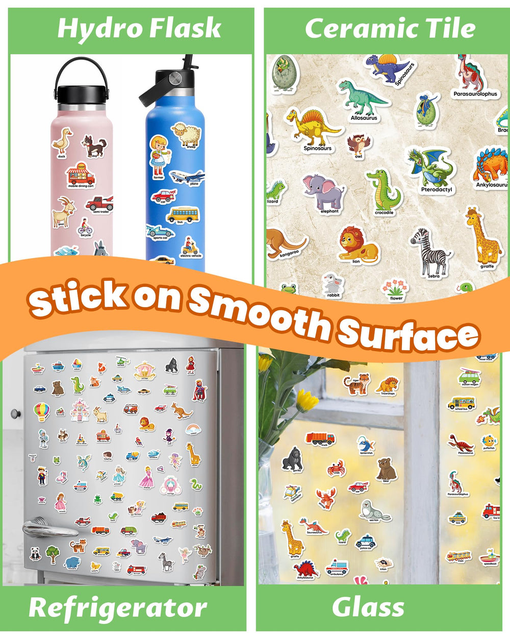 Walenced sticker book handle-storage design for easy portability.