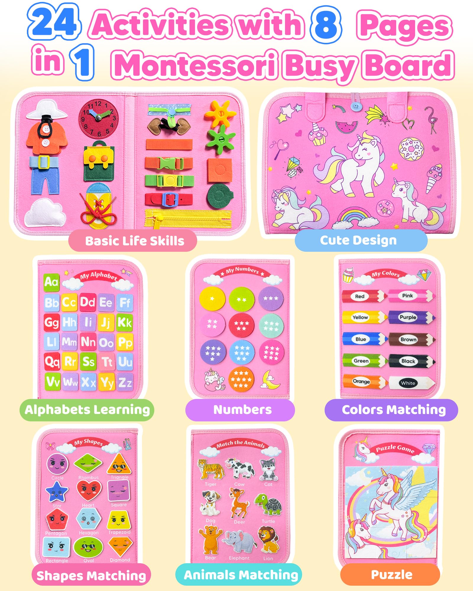 Walenty Busy Board fine motor activities to boost finger dexterity during play.