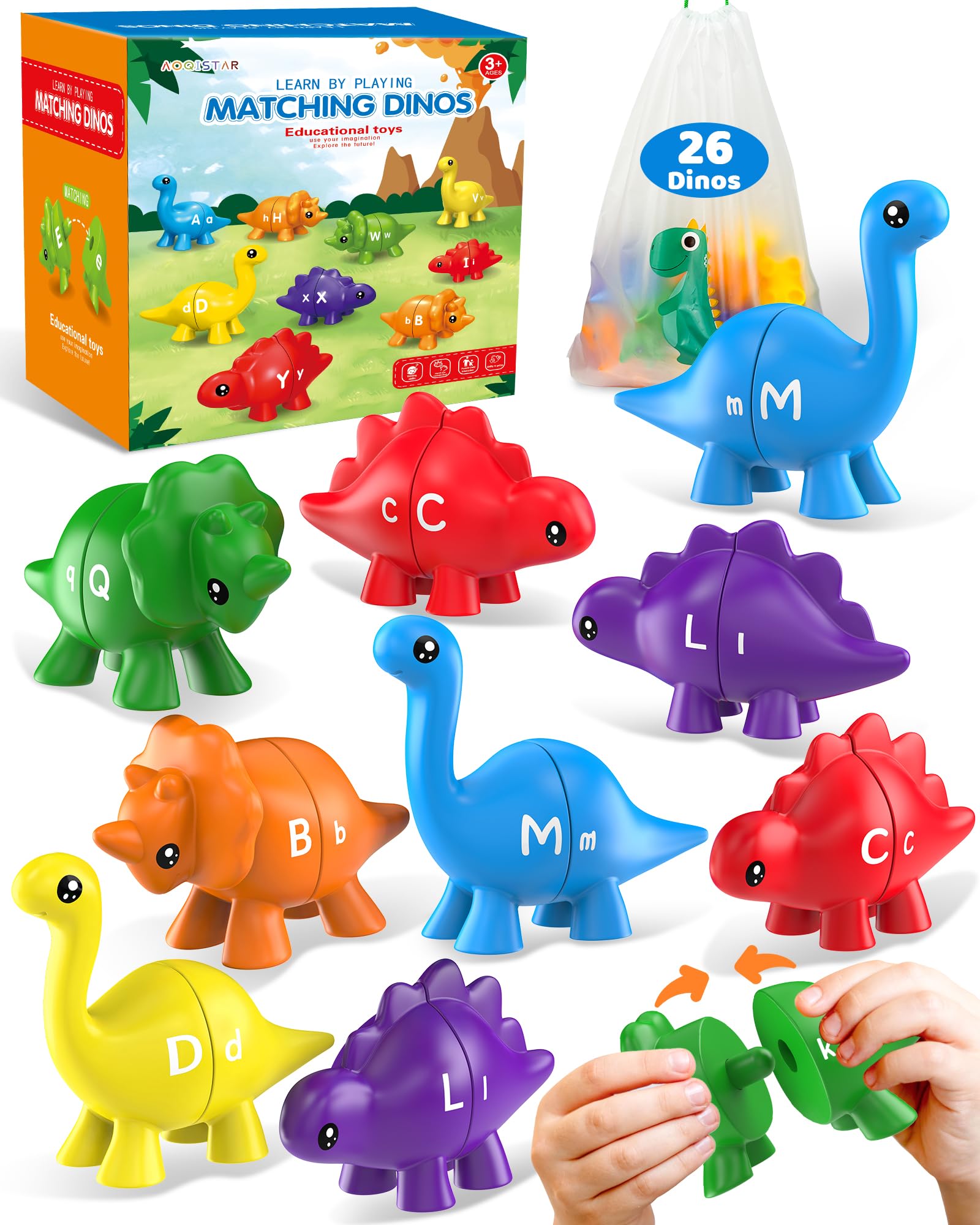 Walenty dinosaur alphabet set, front view for bright letter recognition