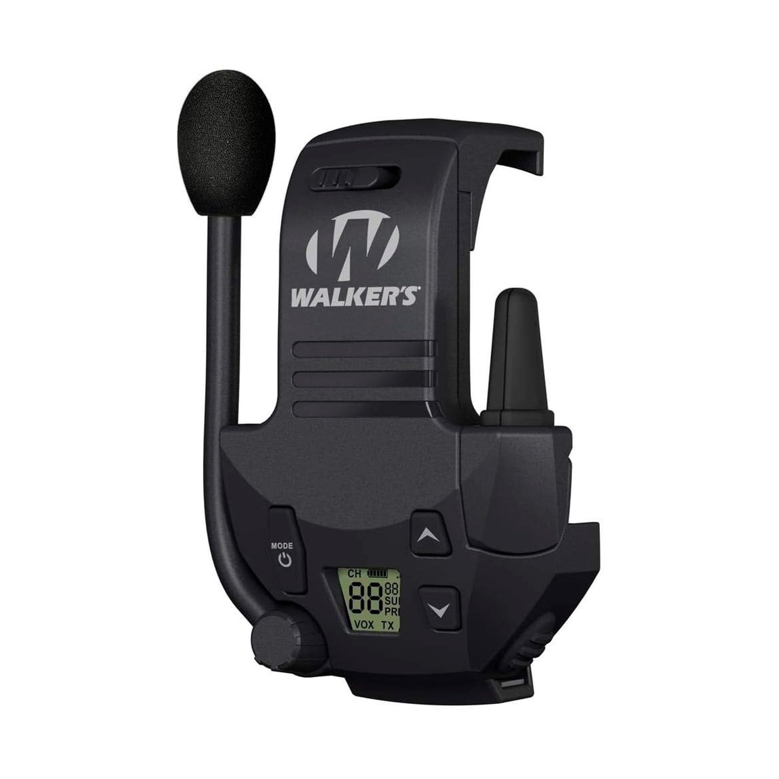 Walker's Razor Walkie-Talkie mounted on Razor muff for seamless team communication.