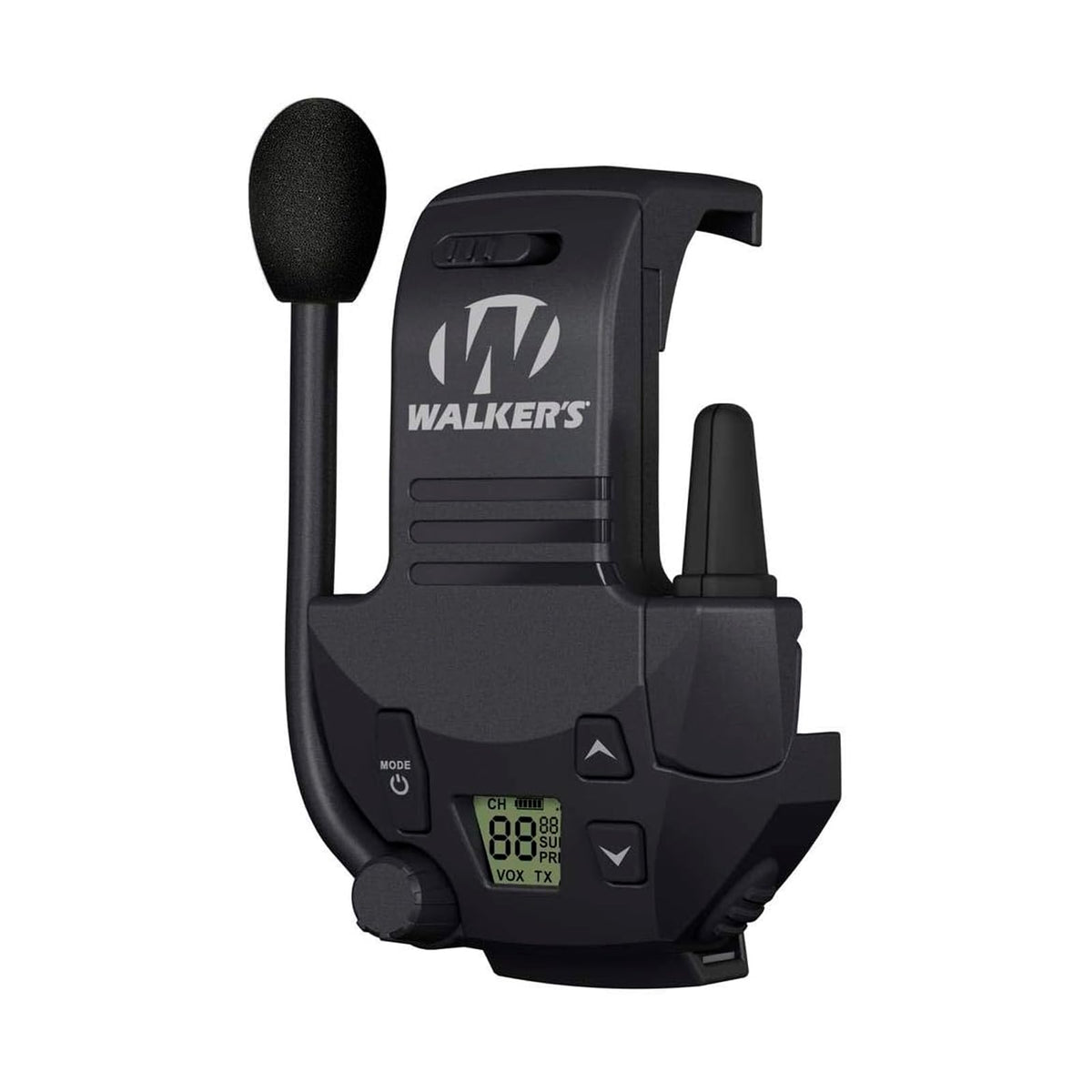 Walker's Razor Walkie-Talkie mounted on Razor muff for seamless team communication.
