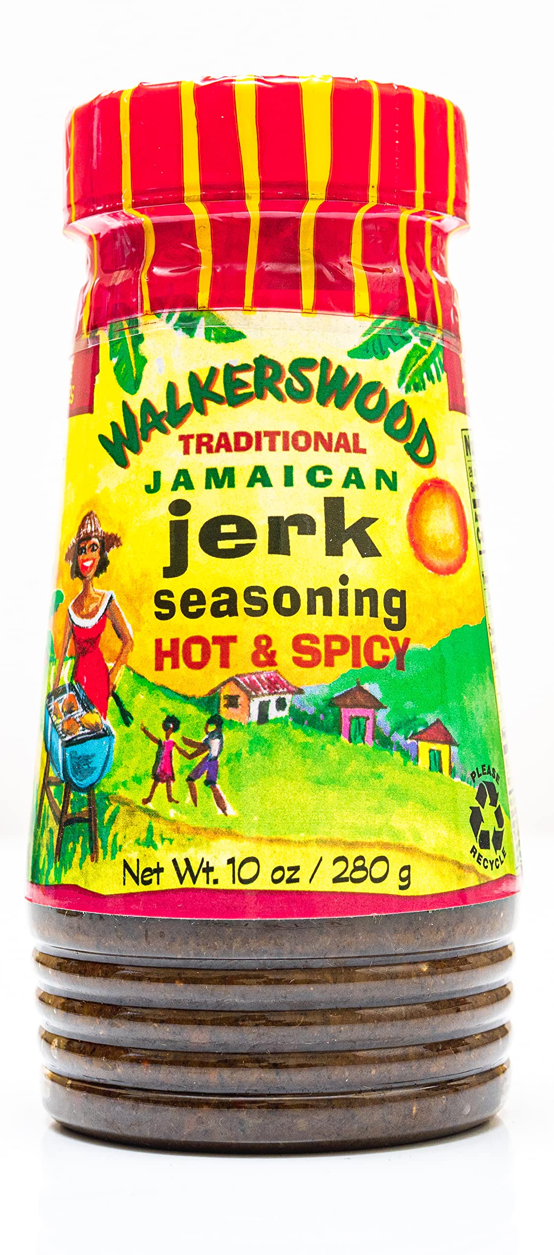 Walkerswood Jerk Seasoning label on jar showing authentic Caribbean flavor.