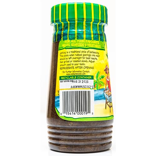 Walkerswood Traditional Jamaican Jerk seasoning shown in a kitchen scene.