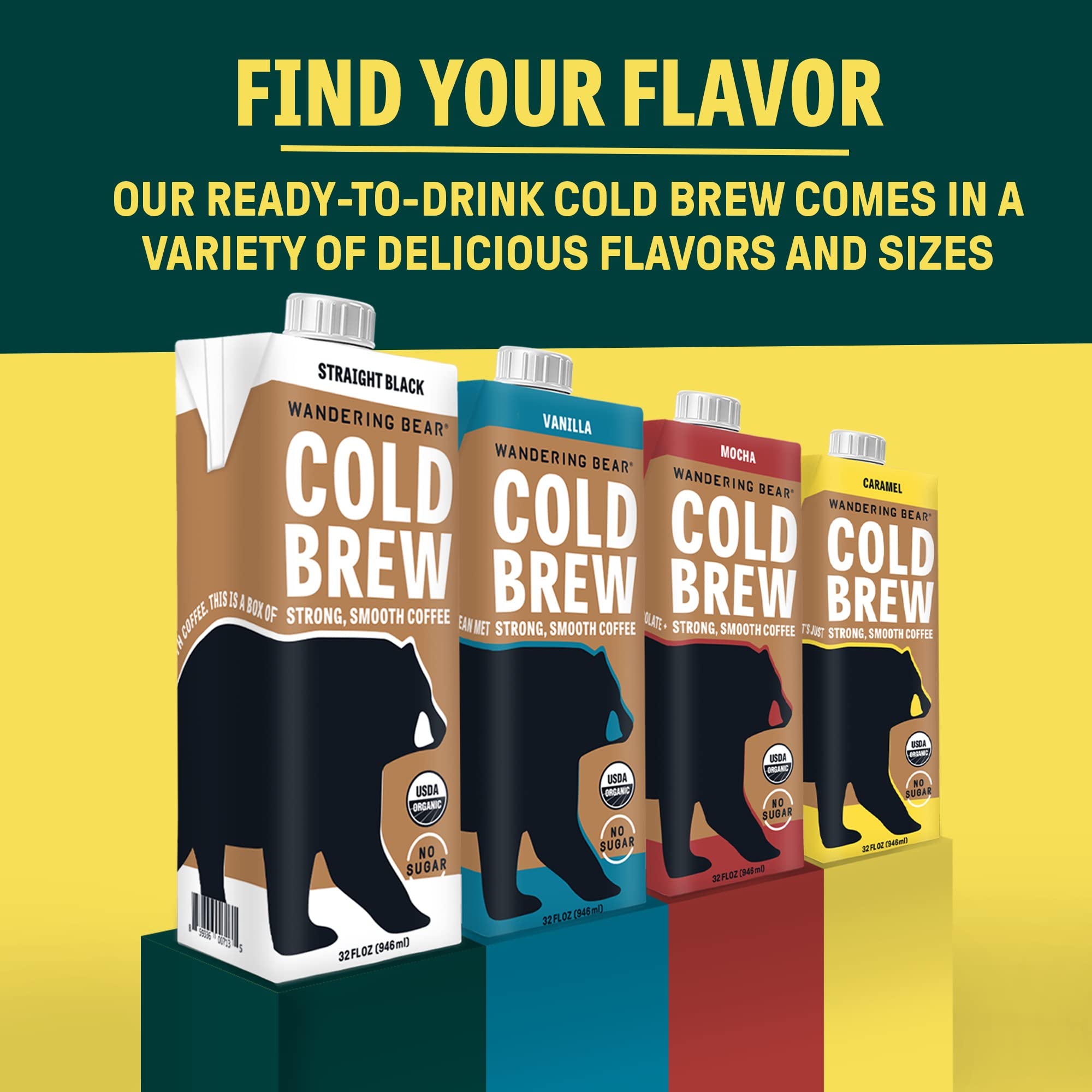 Wandering Bear ingredients label shows organic coffee and water, clean and simple.