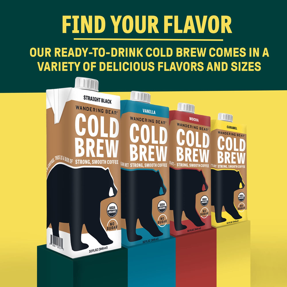 Wandering Bear ingredients label shows organic coffee and water, clean and simple.