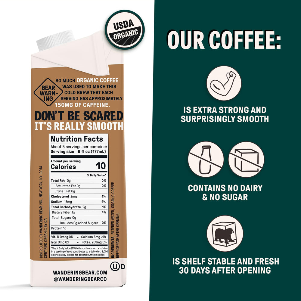 Wandering Bear Organic Arabica coffee beans highlight trusted organic sourcing and clean ingredients.