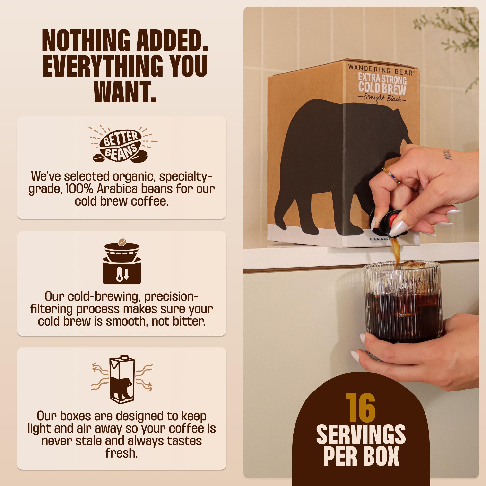 Wandering Bear Straight Black organic coffee beans highlight organic ingredients