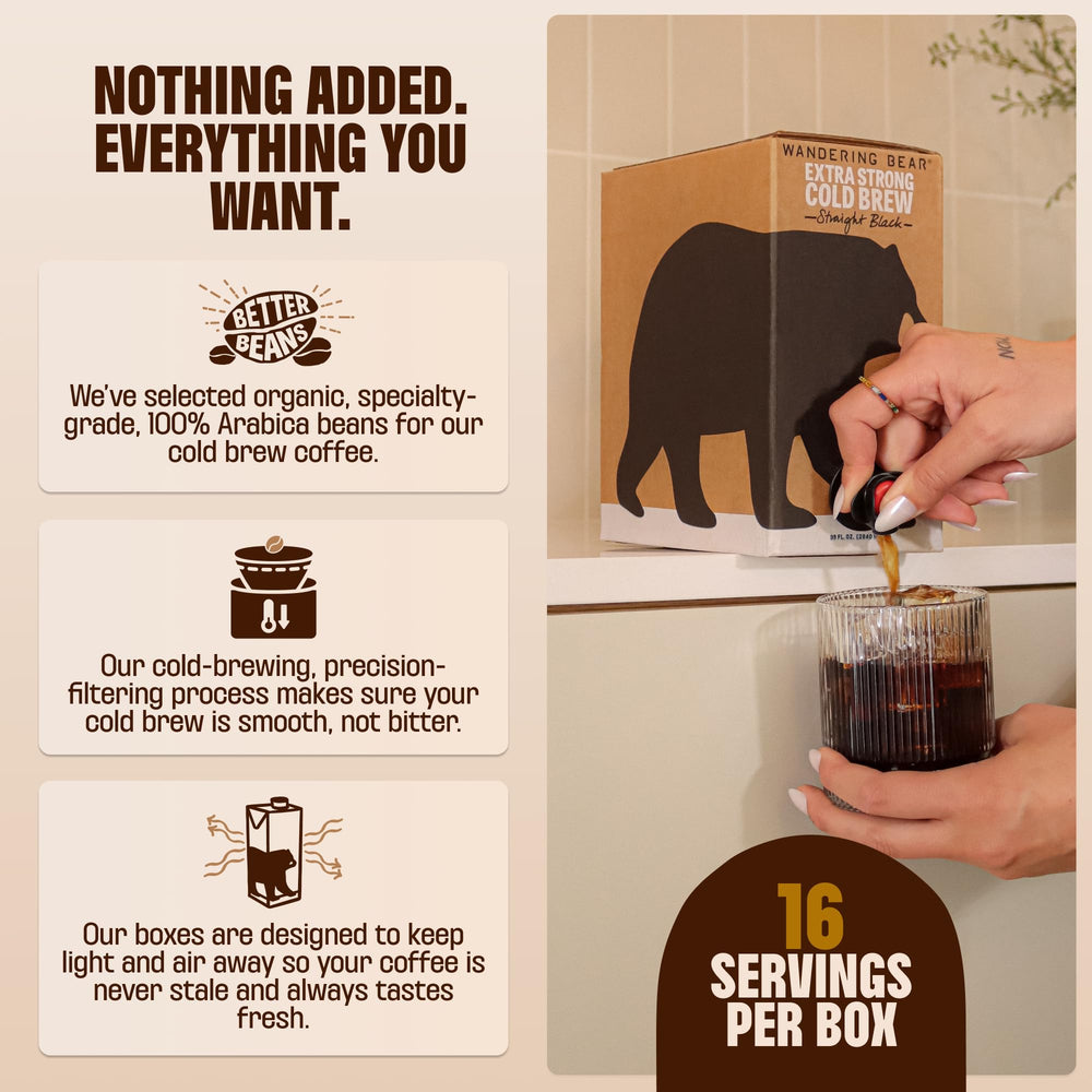 Wandering Bear Straight Black organic coffee beans highlight organic ingredients