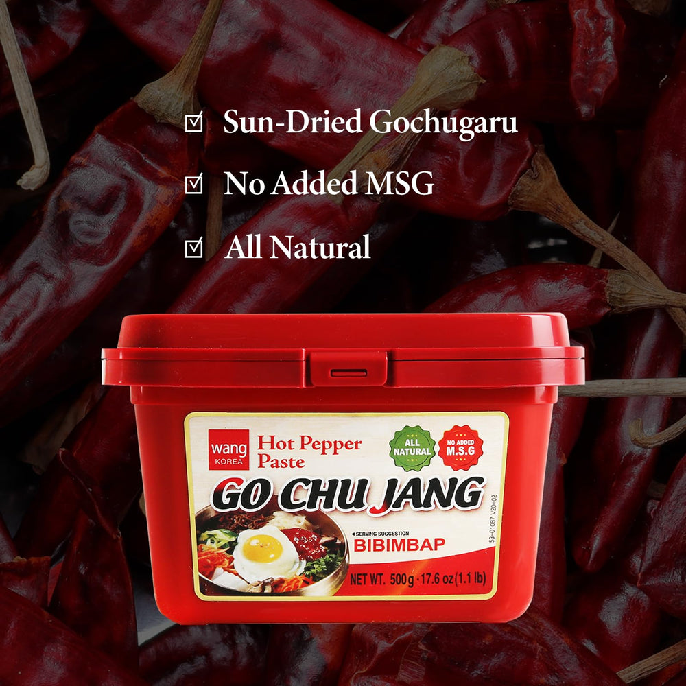 Wang Gochujang dipping setup hints at versatile glaze and dip options.