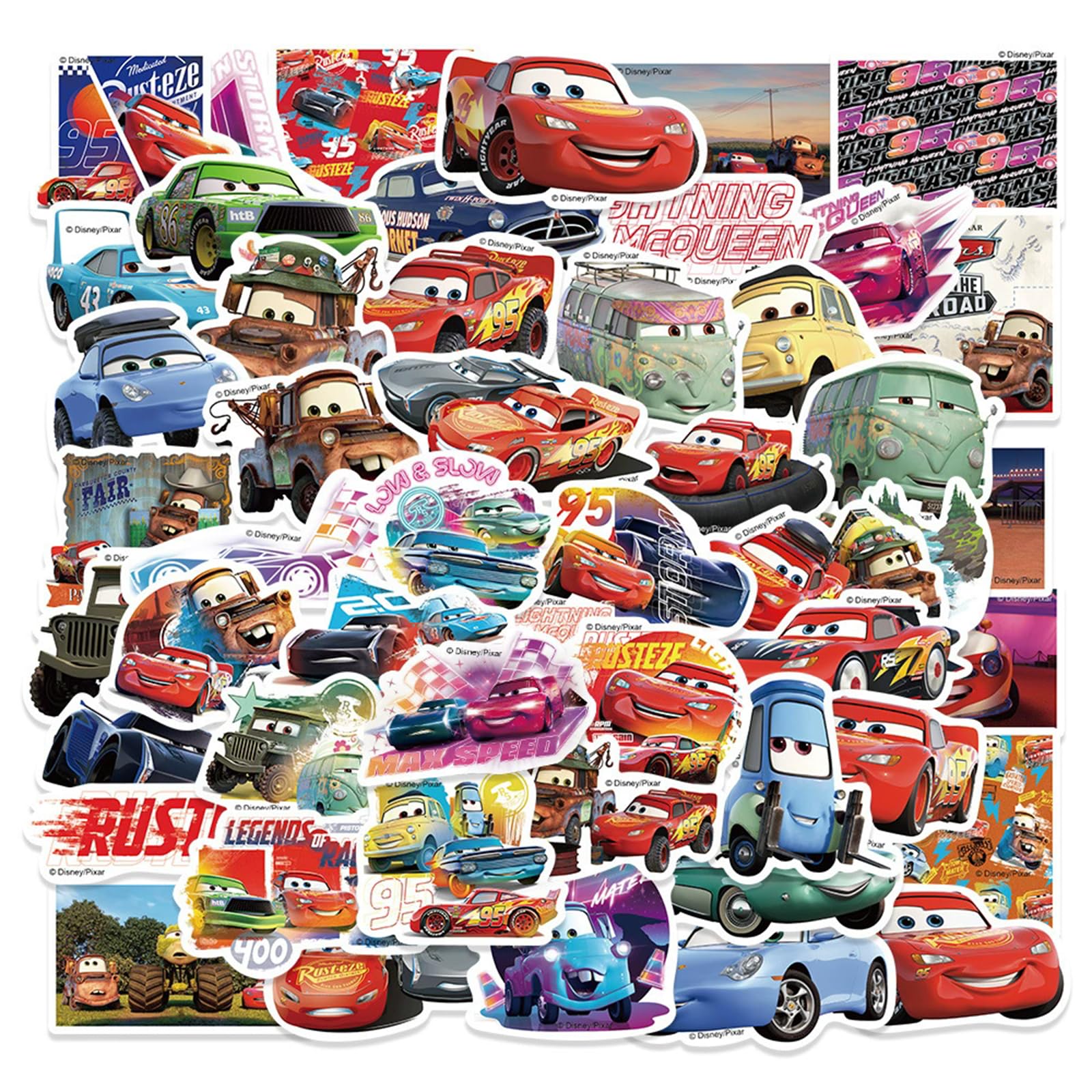 Wanhuatong cartoon sticker pack on a clean surface showcasing 50 diverse designs for DIY decor