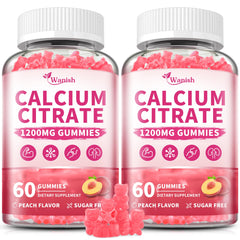 Wanish Calcium Citrate Gummies bottle showing 1200mg formula and easy digestion benefits.