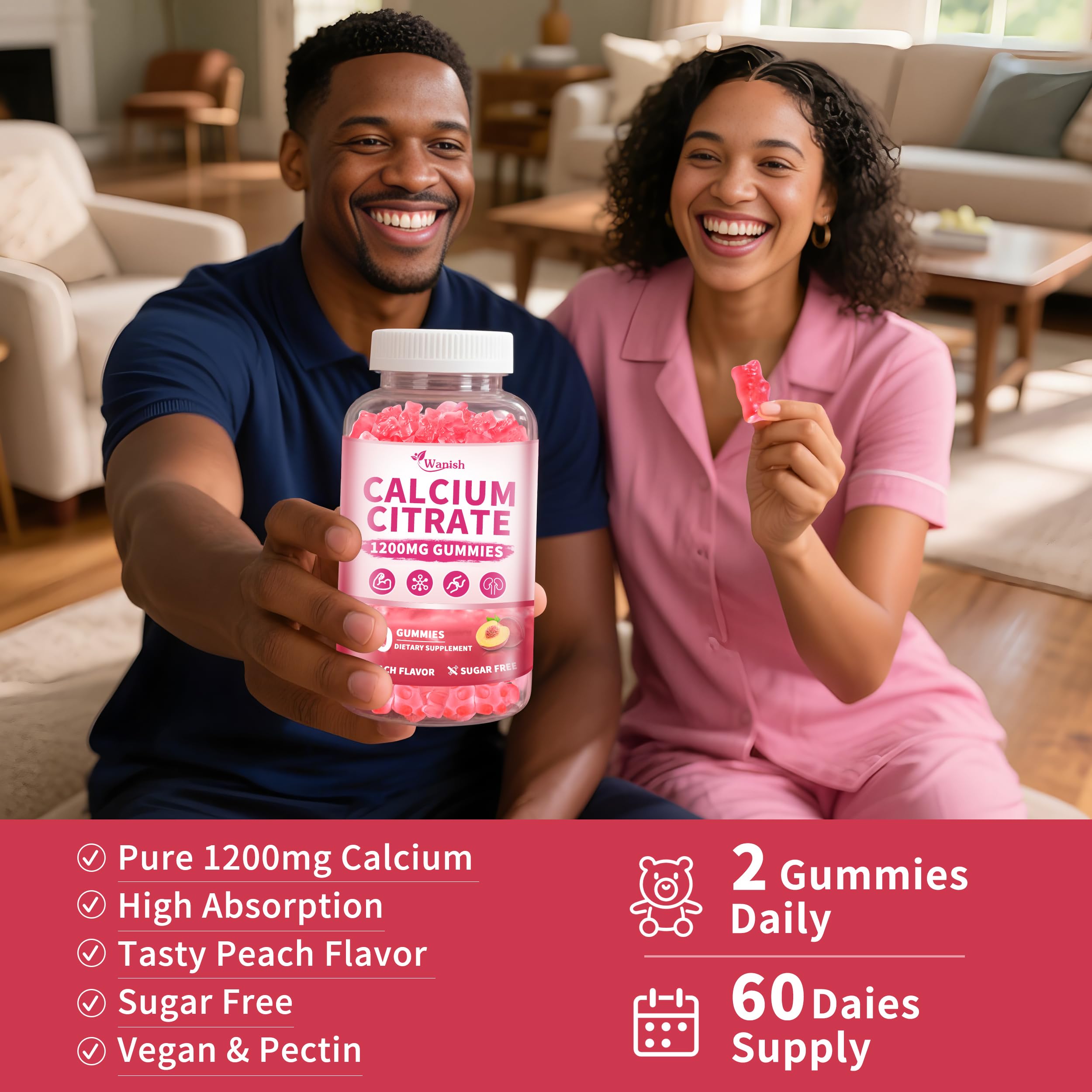 GMP-certified label on Wanish calcium citrate gummies package signaling quality.