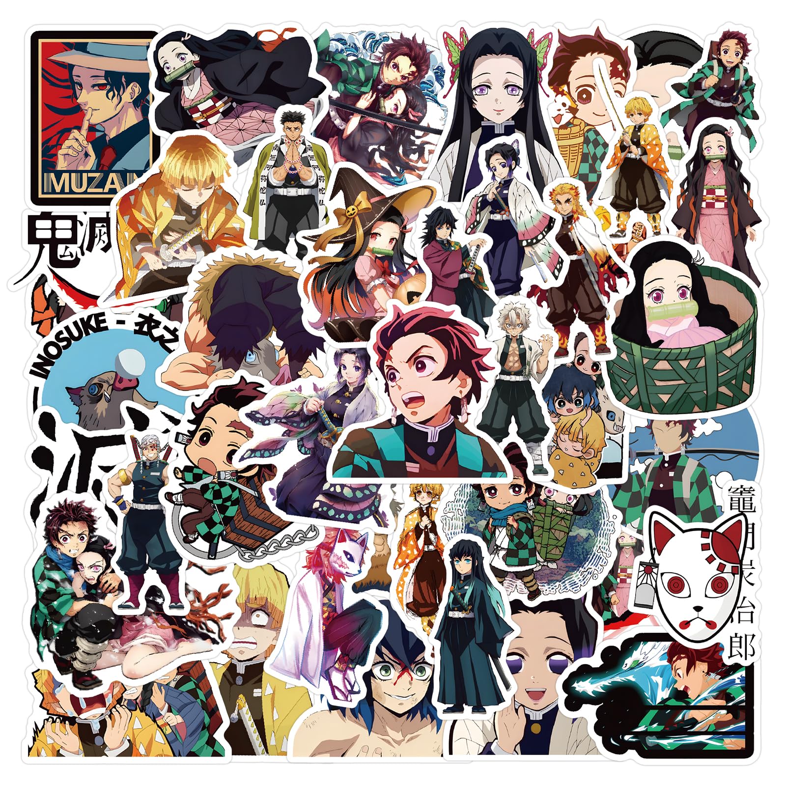 WANVAE Demon Slayer stickers on a laptop for waterproof personalization.