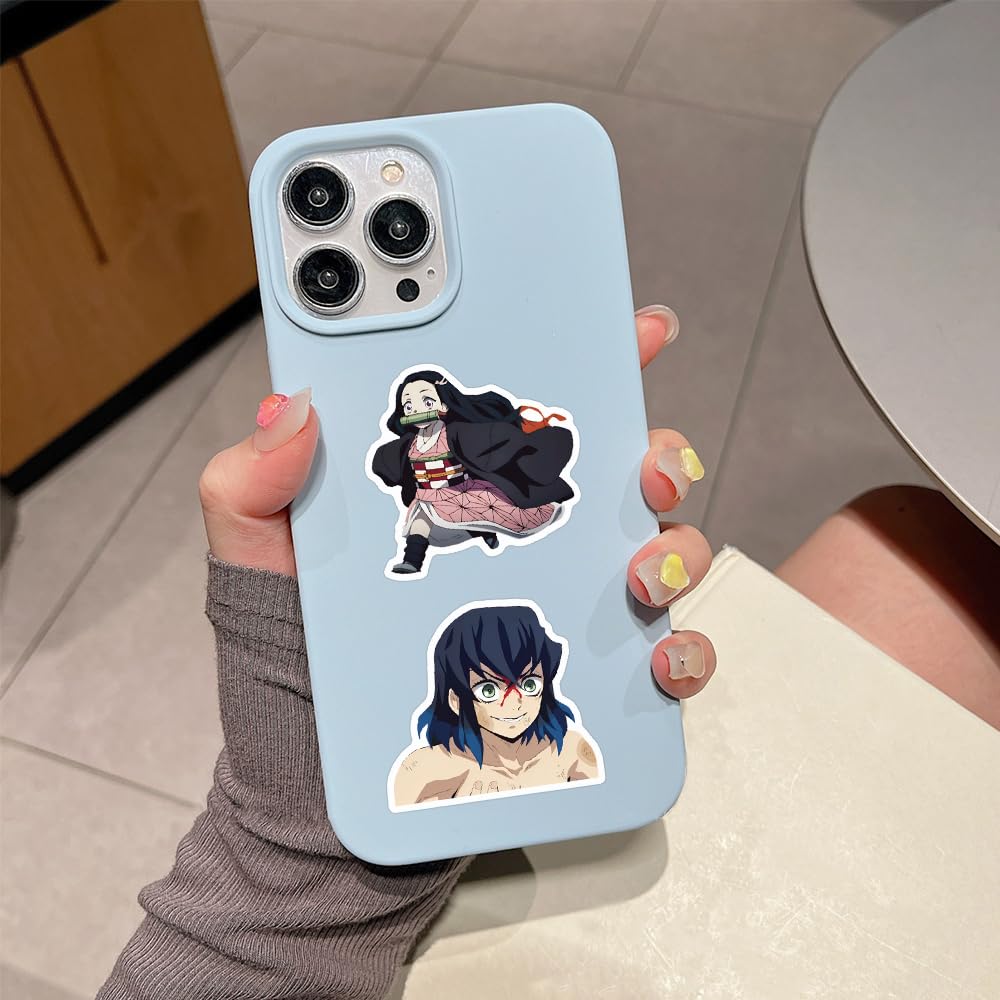 WANVAE Demon Slayer stickers on a phone case for quick styling.