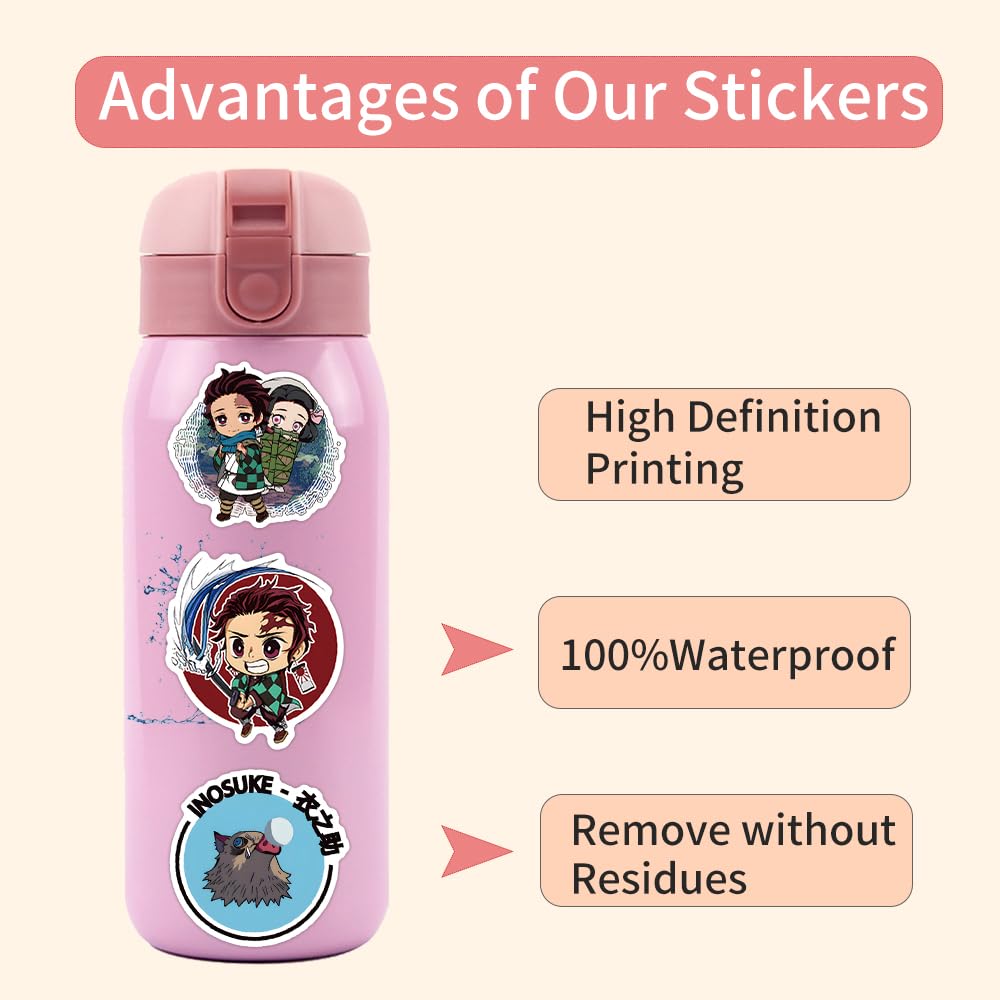 WANVAE Demon Slayer stickers on a skateboard for bold color and pattern.