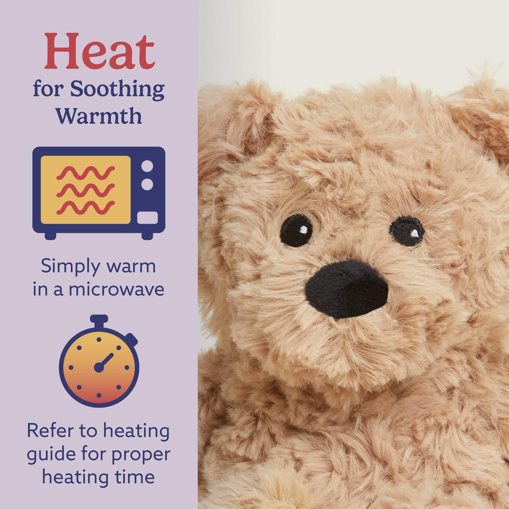 Warmies Junior Brown Curly Bear cooling in freezer offers a refreshing touch on warm days.