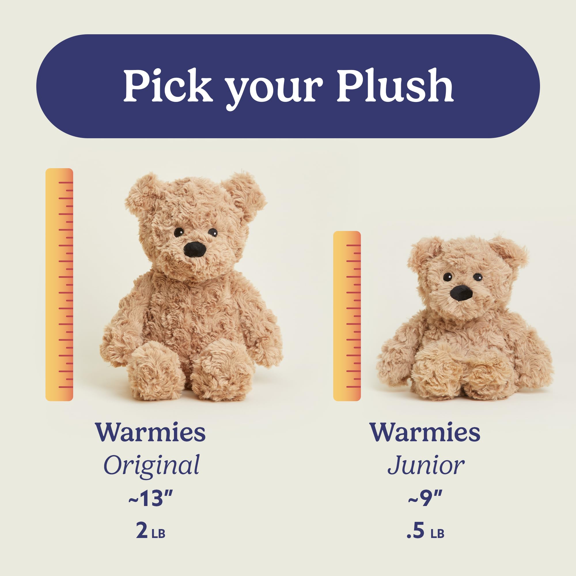 Warmies Junior Brown Curly Bear soft plush with grain filling for a cozy cuddle.