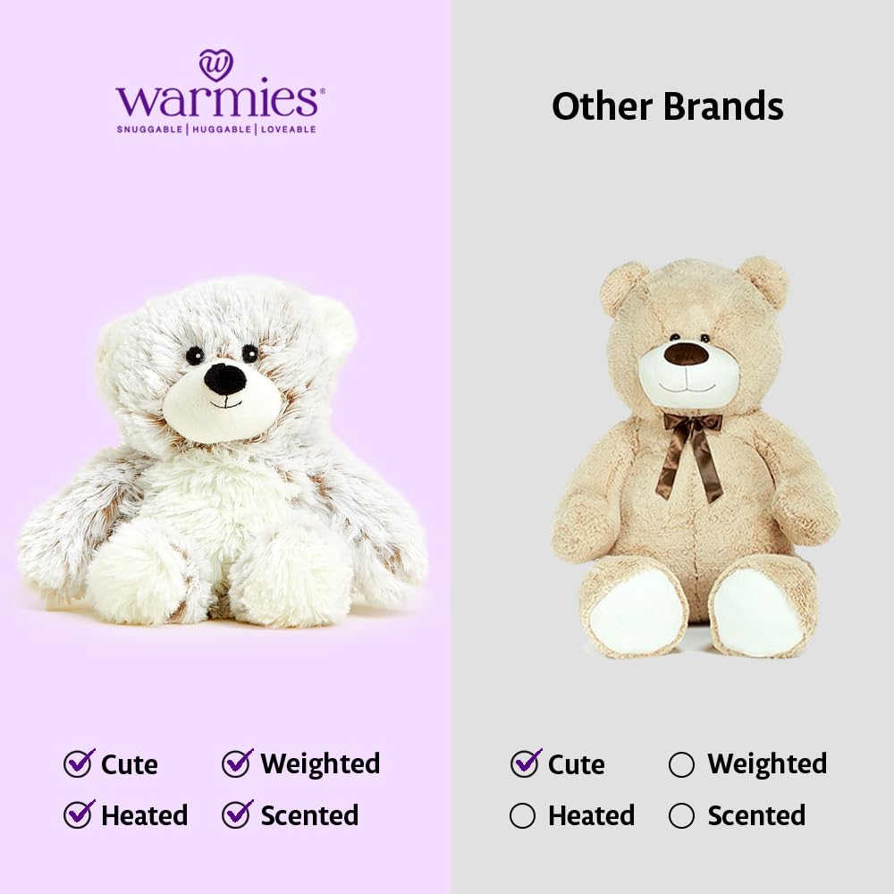 Warmies Marshmallow Bear ready for bedtime snuggle, showcasing warm, kid-friendly comfort.