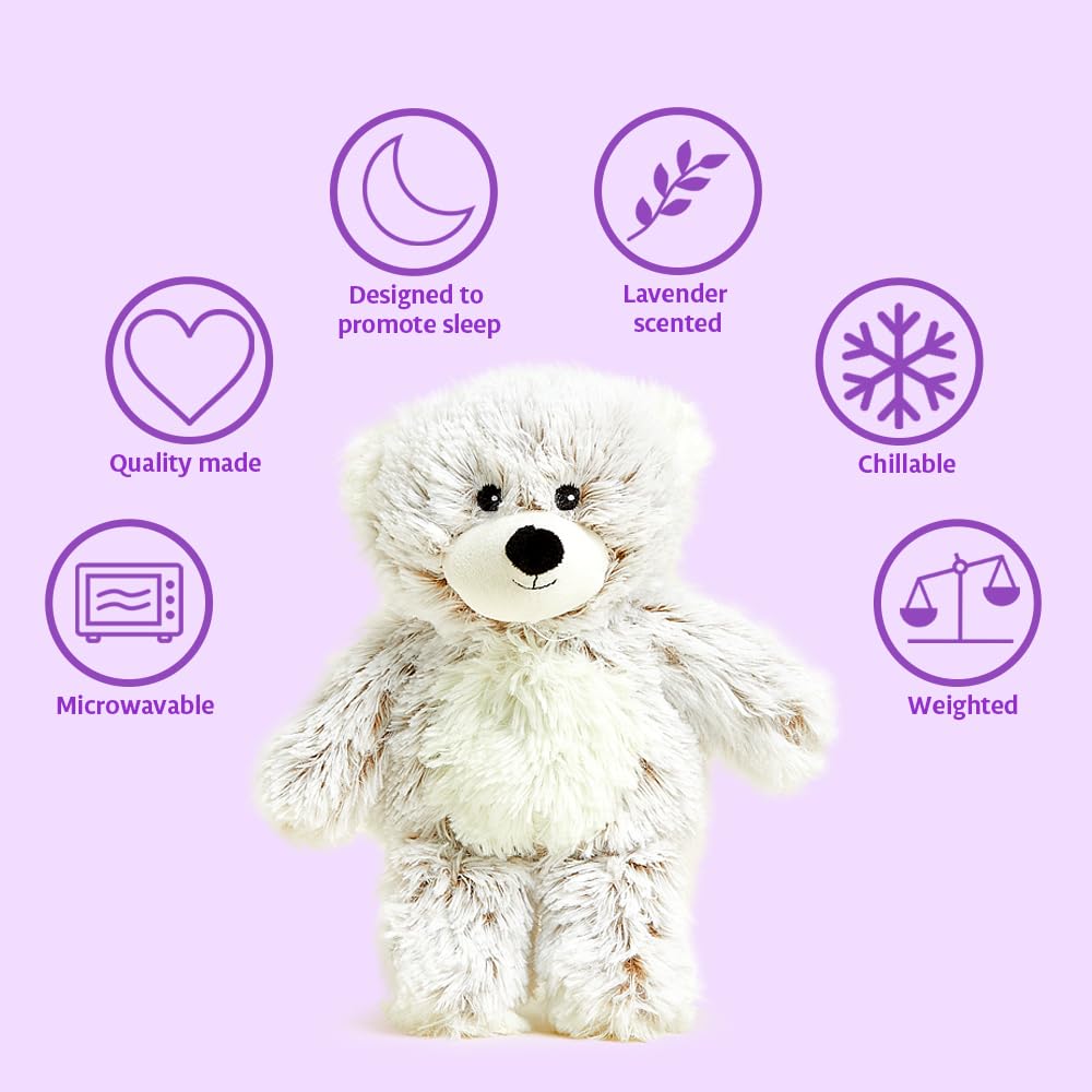 Warmies Marshmallow Bear in microwave demonstrates on-demand warmth and comfort.