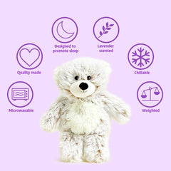 Warmies Marshmallow Bear in microwave demonstrates on-demand warmth and comfort.