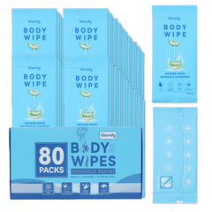 Warmify 80-pcs body wipes, individually wrapped for easy, on-the-go refreshing.
