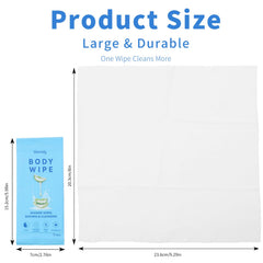 Warmify body wipes large 9.29 x 8 inches for full-body clean without water.