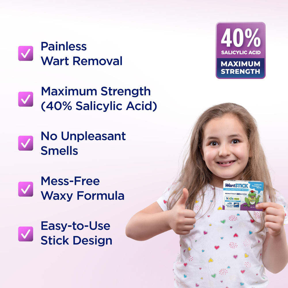 WartStick solution bottle shows 40% salicylic acid for targeted care.