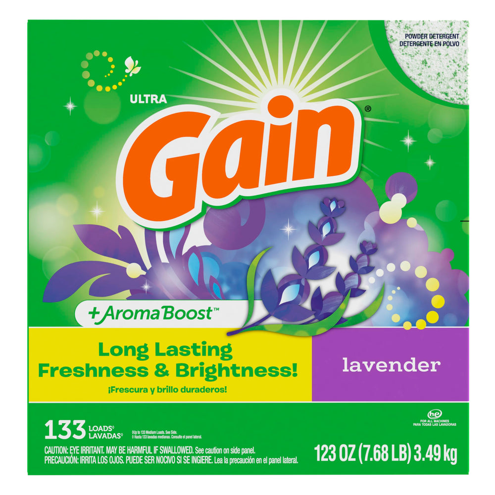 Washing machine in operation with Gain Lavender powder for daily loads.