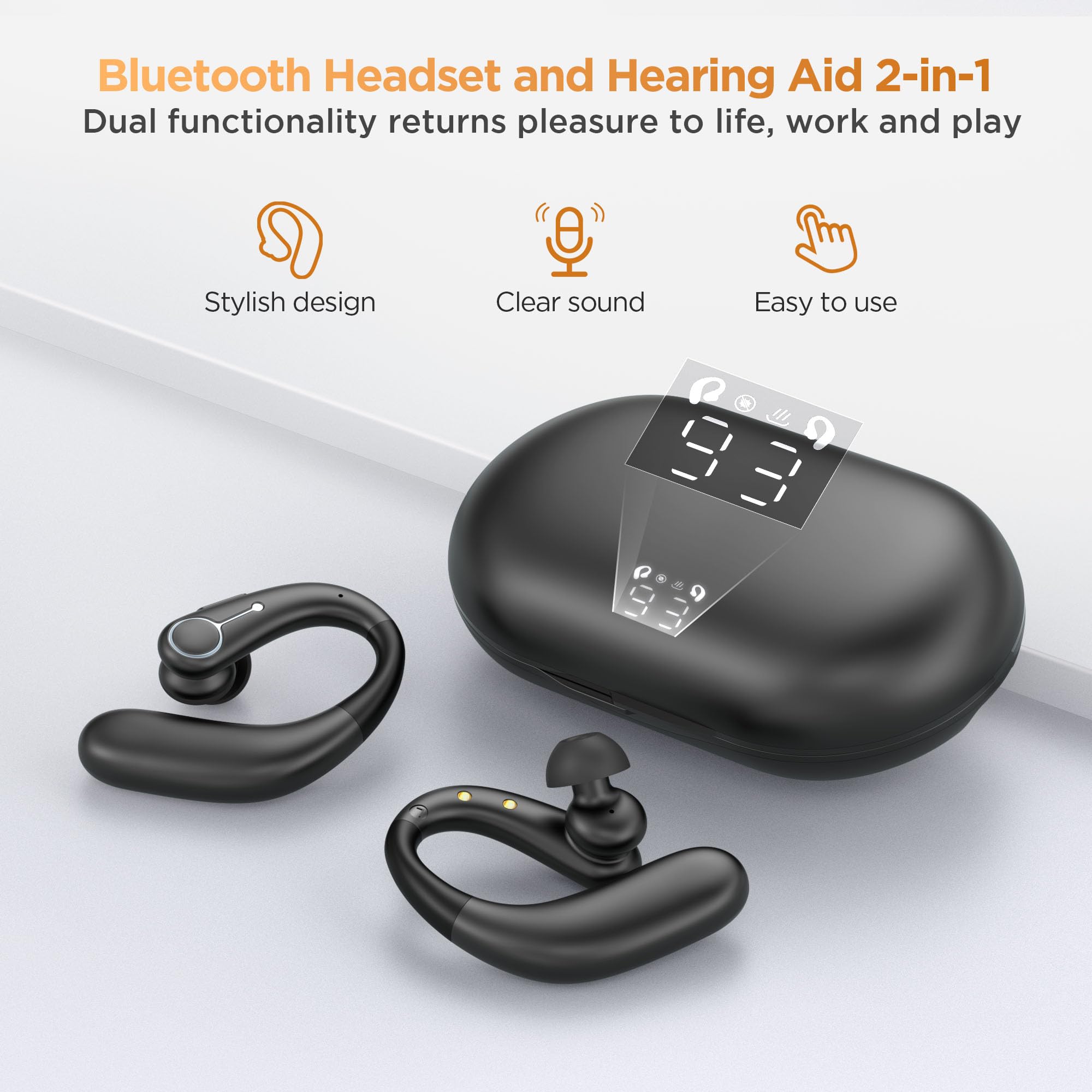 WASOCA Bluetooth 2-in-1 hearing aid enabling calls and music.