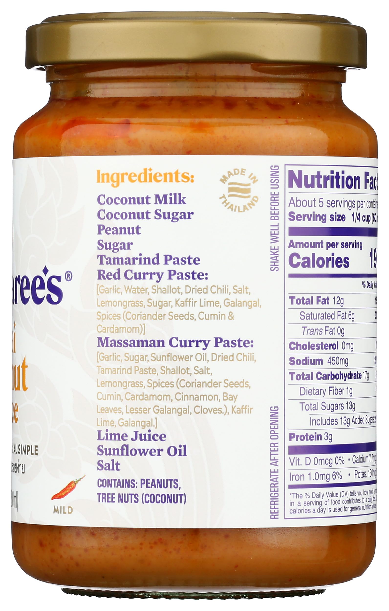 WATCHAREE'S Thai Peanut Sauce ingredients closeup highlights peanuts and coconut