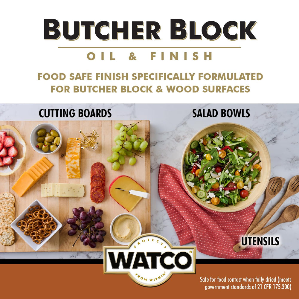 Watco Butcher Block Oil & Finish dries to the touch quickly for handling
