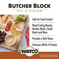 Watco Butcher Block Oil & Finish delivers a rich sheen on wood