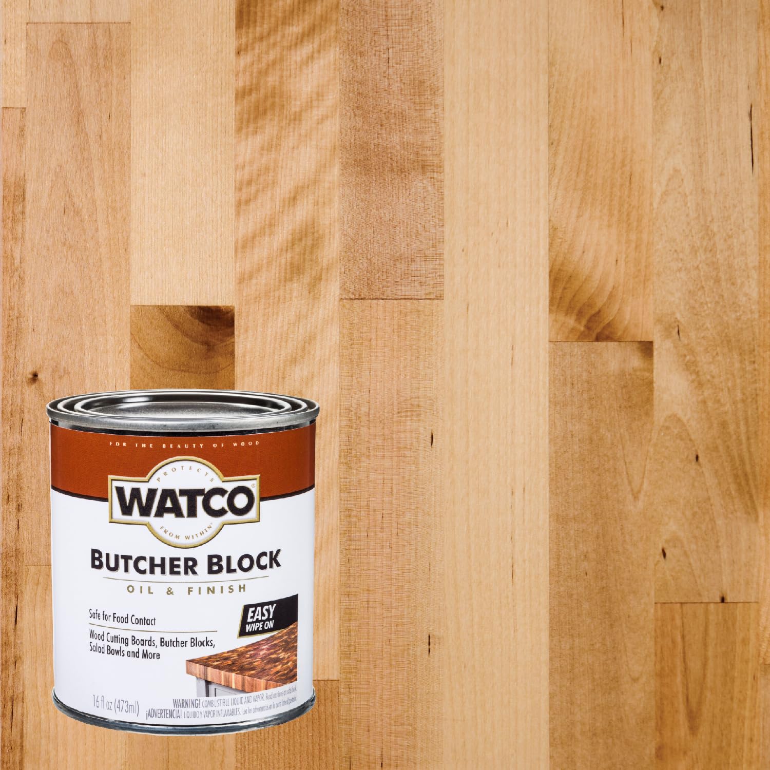 Watco Butcher Block Oil & Finish wipe-on application on wood surfaces